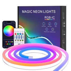2 m Neon LED Strip, RGB IC Flexible LED Strip Outdoor Waterproof 5 V LED Neon Rope Light Dimmable with App Control Music Sync Remote Control Colour Changing for Indoor Outdoor Decoration