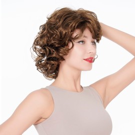 Lydell Short Soft Super Wavy Curly Wig Layered Natural Movement Synthetic Women Cosplay Wigs Light Reddish Golden Brown