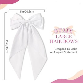 White Hair Bow White Bow Hair Clip for Women, Solid Color Bow Hair Clips with Long Ribbon, French White Bow Hair Clip Soft Satin Silky Hair Bows Cute Gifts for Women Girls