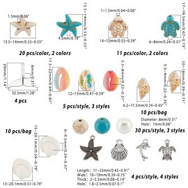 PH PandaHall 208 Pieces 15 Styles Summer Beach Beads Shell Beads Starfish Pendant Turtle Charms Ocean Animal Spacer Beads For Bracelets DIY Jewellery Making Home Decoration Macrame