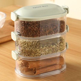 ZAAWUUT Spice Storage Box,Leakproof,Freezer Safe, Cereal Containers with Easy Lock Lids for Kitchen Pantry Organization (Green, Three-Layer)