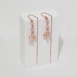 Meissa Sterling Silver Threader Earrings for Women Leaf Chain Earrings Rose Gold Plated Dangle Earrings Teen Girls Threader Earrings, Rose Glod