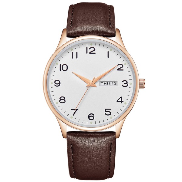 CIVO Mens Wrist Watch Leather: Brown Analogue Quartz Watches for