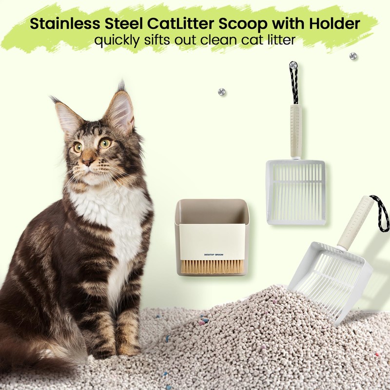 Accesfire Cat Litter Scoop with Holder, Stainless Steel, Non-Slip Handle