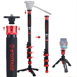 IFOOTAGE Camera Monopod Cobra 2 C180-II, Height 28" - 71", Carbon Fiber, Max Load 10kg, 4 Sections Quick Release, Professional Telescopic Video Monopod Compatible with DSLR Cameras Camcorders