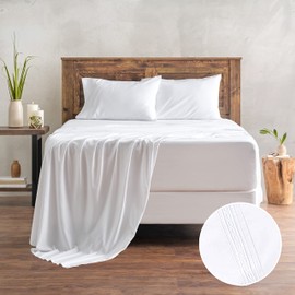 Chanasya Premium Soft White Queen Bed Sheets Set 4-Piece - Percale Microfiber - Fitted Sheet Flat Sheet and Pillow Cases - Deep Pocket Breathable Wrinkle Resistant (Queen) White