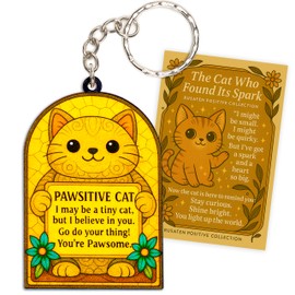 Rusaten Positive Cat Suncatcher Keychain Inspirational Gifts For Women Men, Positive Cat Gifts For Women, Birthday Valentine Emotional Support Gift For Teacher, Mom, Dad, Daughter, Friend, Coworker