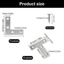 CHSEROK Flat Angle, Pack of 30 Angle Connectors, Stainless Steel, Corner Angle L and T Shaped, Angle Connector with Screws, Suitable for Furniture Repair and Connection (50 x 50 mm)