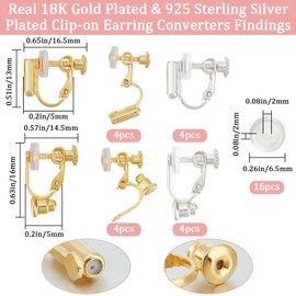 Beebeecraft 1 Box 16Pcs Screw Clip-on Earring Converter 18K Gold & 925 Sterling Silver Plated 2 Style Screw Non-Pierced Clip-on Earring Findings Components for DIY Earring Gift Making