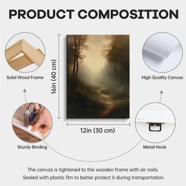 WOXZQ Moody Decor Wall Art – 12x15 Inch Misty Forest Path Print – Atmospheric Landscape Artwork for Bedroom, Living Room, or Office – Hanging & Table Display