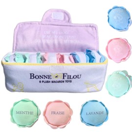 Bonne et Filou 6 Count Macarons Shape Plush Squeaky Dog Toys for Easter Interactive Puppy Chew Toys for Aggressive Chewers Dog Toys for Small and Medium Dogs