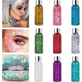 9 PCS Brillos para el Cuerpo, Gel de Purpurina para Cuerpo y Rostro, para Maquillaje en Gel con Purpurina para Labios, Cabello, Ojos, Maquillaje de Festival y Decoración Corporal