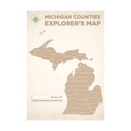 Michigan Counties Scratch Off Poster - Explorer's Map | Gift for Travelers | RV Poster | State of Michigan Gifts