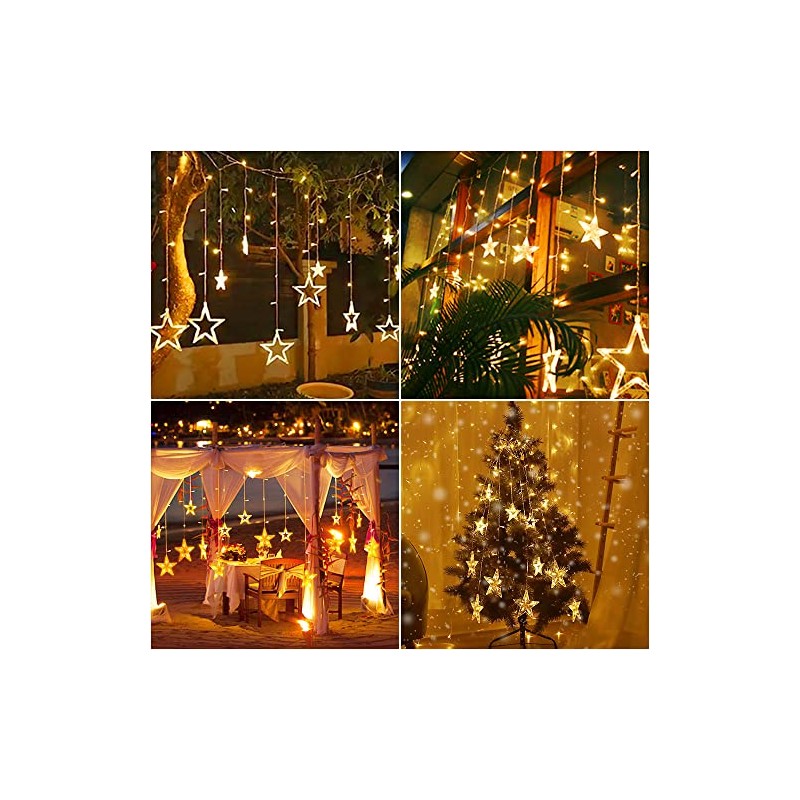 DAHAN Guirnaldas Luminosas Estrellas Cortina Luces, 12 Estrellas 138 Pcs