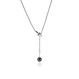 IDOKAWA 11-12mm Simulated Pearl Pendant Necklace for Women Y-Shaped Elegant Round Grey Single Pearl Necklace Anniversary Jewelry Gifts for Wife Mom-Snake