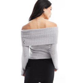 Cotton:On Women's Everfine Off The Shoulder Sweater Grey Shadow Marle Size M NEW