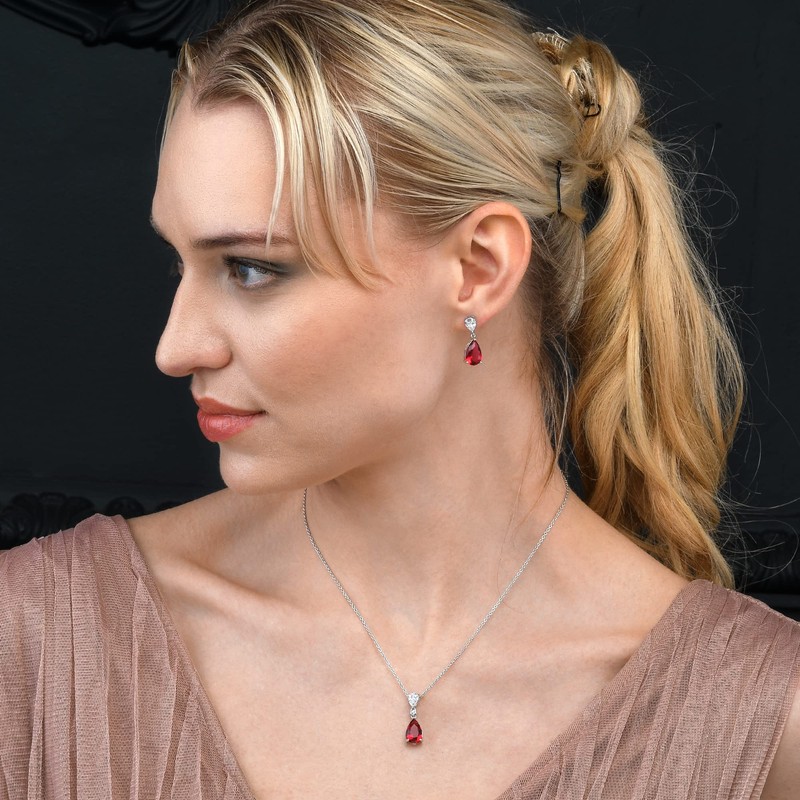 Diamond Treats 925 Sterling Silver Earrings for Women with Red