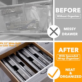SpaceAid WrapNeat 2 in 1 Wrap Organizer with Cutter and Labels, Plastic Wrap, Aluminum Foil and Wax Bamboo Dispenser for Kitchen Storage Organization Holder for 12" Roll (Black)