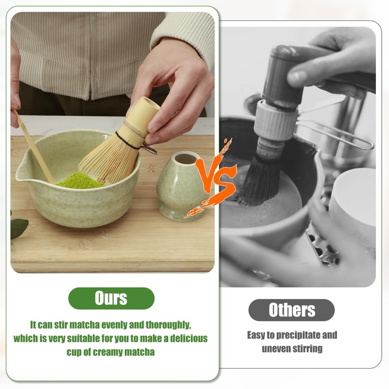 Handcrafted Bamboo Matcha Whisk Set, Ceramic Matcha Bowl with Pouring