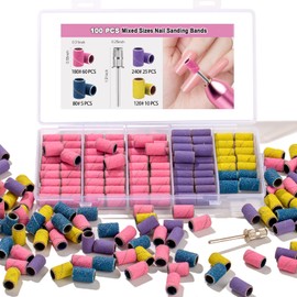 Nail Drill Bits 100 Pcs Sanding Bands for Nail Drill, Nail Tips for Drill Bits Nail Tech, Mix 80#120#180#240# Fine Grit File Sanding Bands for Acrylic Gel Manicures and Pedicure