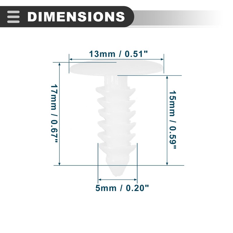 Motoforti Universal Push Bumper Fastener Rivet Clips, 0.51"x0.67", Plastic, White,100pcs