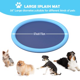 Flyboo Splash Sprinkler Pad for Dogs Kids, Non-Slip Thicken Dog Pool with Sprinkler, Pet Summer Outdoor Play Water Mat Toys for Pet Dogs and Kiddie