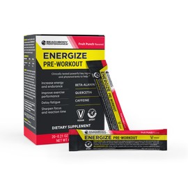 BODi Energize Pre Workout Powder - Beta-Alanine, Quercetin & Low-Dose Caffeine Formula for Enhanced Energy & Focus, Increase Energy & Endurance Supplement, Fruit Punch, 20 Sticks