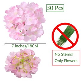 FagusHome Silk Hydrangea Heads 30 Pcs Artificial Flowers Only Heads No Stems Fake Hydrangea Flowers for Home Wedding Decor No Stems (Light Pink)