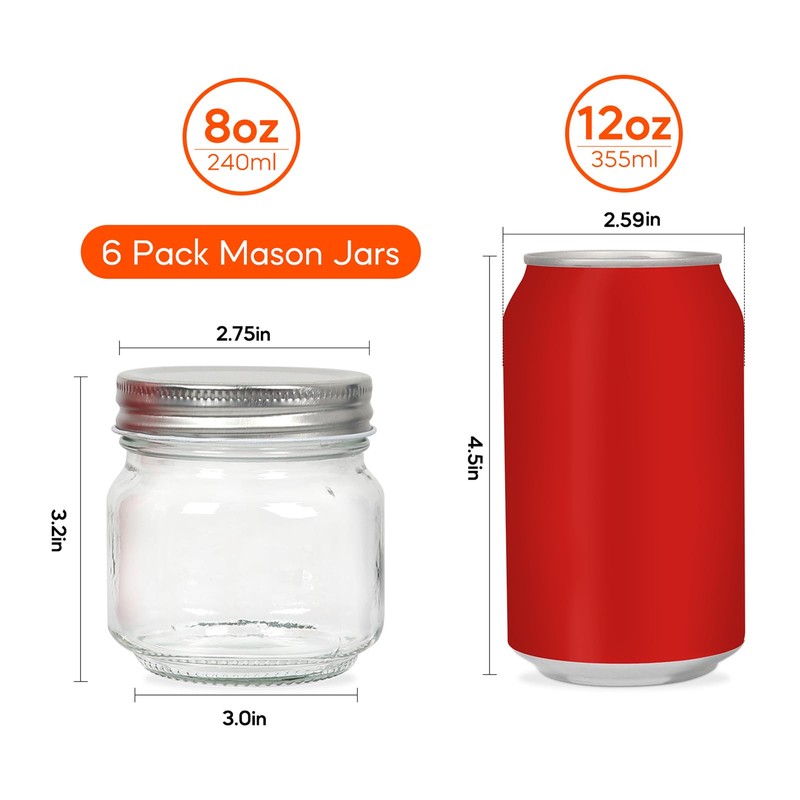 Mcupper 6 Pack Small Mason Jars 8 oz, Half Pint
