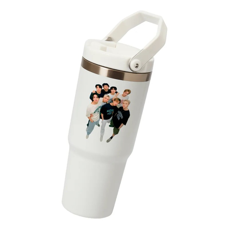 Termo Alto Acero Inoxidable Bts Integrantes Kpop 900 Ml Blanco