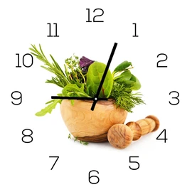 levandeo Glass Wall Clock 30 x 30 cm Glass Picture Kitchen Herbs Spices Cooking Decoration