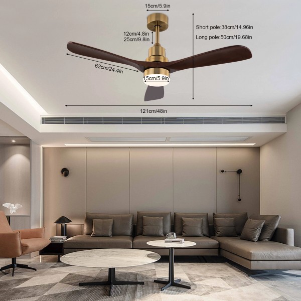 48 Inch 3 Colors LED Ceiling Fan Light w/ Remote