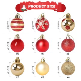 CZMAO Plastic Christmas Baubles Set, 50 Pieces 4 cm Christmas Tree Baubles Decoration Christmas Tree Decoration with Hanger Shatterproof Outdoor Indoor
