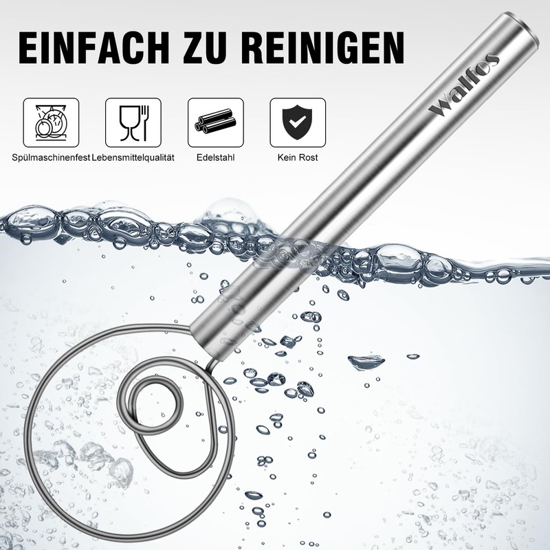 Walfos 2 pieces Danish dough whisk, premium stainless steel bread