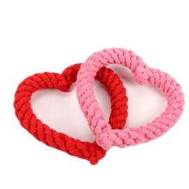YSSZAM Cute Dog/Cat Chew Toys, Creative Love Heart Shaped Interactive Rope Dog Toys, Cotton Puppy Teething Chew Tug Toy (Pink & Red)