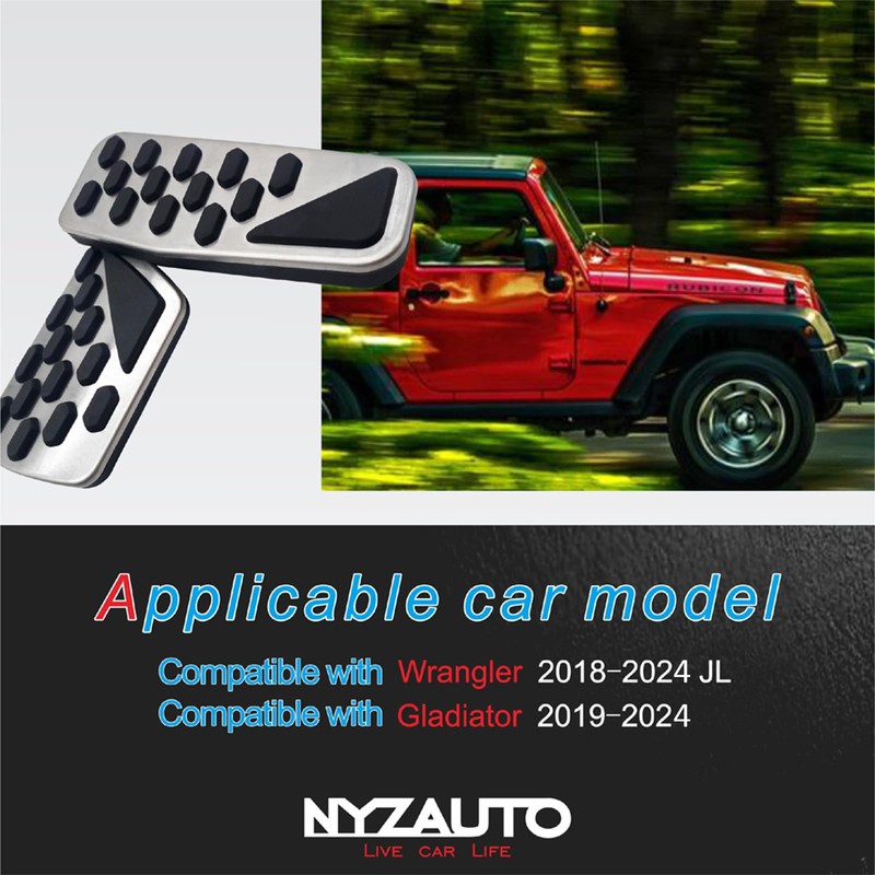NYZAUTO Non-Slip Foot Pedal Pads Compatible with Wrangler JL 2018-up/Gladiator