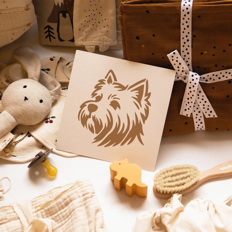 FINGERINSPIRE 6PCS West Highland White Terrier Stencils with Brush 15x15cm