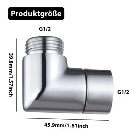 VZU Shower Head Extension 90 Degree Hand Shower Adapter, Shower Hose Connection Joint Piece for Rain Shower, Shower Head Accessories with Washers, 1/2 Inch, Movable, Silver