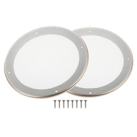 X AUTOHAUX 2 Pcs 6.5" Car Speaker Cover Mesh Subwoofer Grill Horn Guard with 8 Screws Metal ABS White Gold Tone
