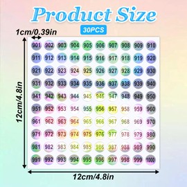 30 Blatt Klebepunkte Zahlen Aufkleber, 1-1000 Number Stickers, 10 mm Klebezahlen, Wetterfest Zahlennaufkleber, Selbstklebende Runde Aufkleber, zum Aufkleben Sortieren Inventars Organisieren Codieru