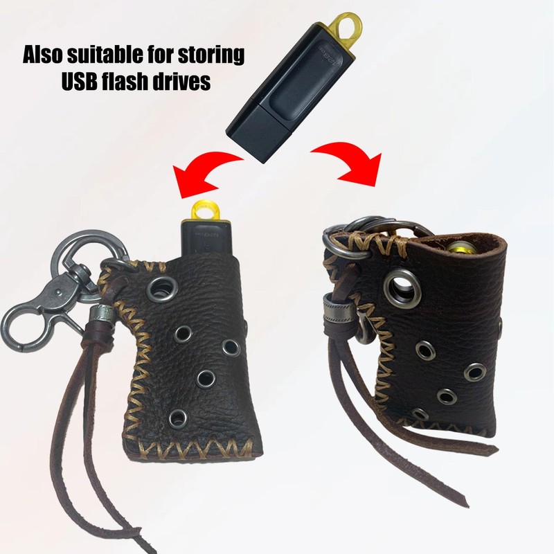 WJXFHTD 1PCS Genuine Leather Lighter Case Usb Storage Case Stainless