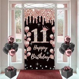11th Birthday Decoration for Girls Happy 11th Birthday Poster Roseold Fabric Sign Wall/Door Banner Background Banner Party Welcome Sign, 35.4"x70"