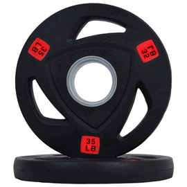 Signature Fitness Olympic 2-Inch Cast Iron Plate Weight Plate for Strength Training and Weightlifting, Style #6, 35LB Pair