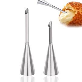 Pack of 2 Piping Nozzles Filling Nozzles, Piping Nozzles for Filling Donuts, Stainless Steel Rustproof Piping Nozzle Nozzles Compatible with Piping Bags for Jam Puff Filling