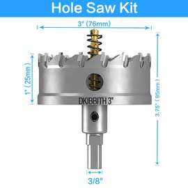 TCT Hole Saw Set, 3"(76mm) Heavy Duty Tungsten Carbide Tipped Hole Cutters for Stainless Steel Mild Steel Copper Iron Brass Plastic and More, with Titanium-Plated Pilot Drill Bits