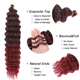 5 Packs Ocean Crochet Hair 24inch T Burgundy Deep Wave Braiding Hair for Synthetic Curly Crochet Hair Extensions Wave Bohemian Crochet Braids Hair