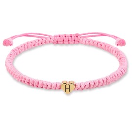 Rosa Initial A-Z Armband mit Buchstaben Herz, Partnerarmband Geflochtenes Band verstellbarer Kette Seilarmband, Paar Geschenk für Frauen (H)