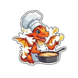 Set of 3 - Cute Dragon Chef Cooking Vinyl Decal Sticker, Cartoon Design,Auto, Wall, Laptop, Cell, Truck Sticker for Windows, Cars, Trucks,Or Any Smooth Surface