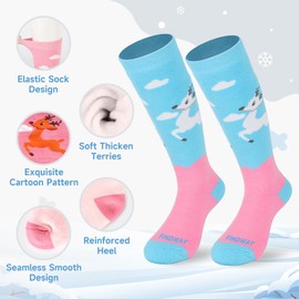 Findway Children's Ski Socks, Children's Thermal Socks Boys Girls 85% Cotton Snow Socks Soft Breathable Warm Outdoor Ski Socks for Skiing Skating Snowboarding 2 Pairs / 3 Pairs, A9 Blue/Pink &