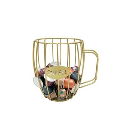 Oriental riverkit Metal Coffee Pod Holder, K Cups Coffee Capsule Holder, Coffee Storage Basket for Kitchen Countertop, Coffee Bar, Coffee Station Organiser (Golden)